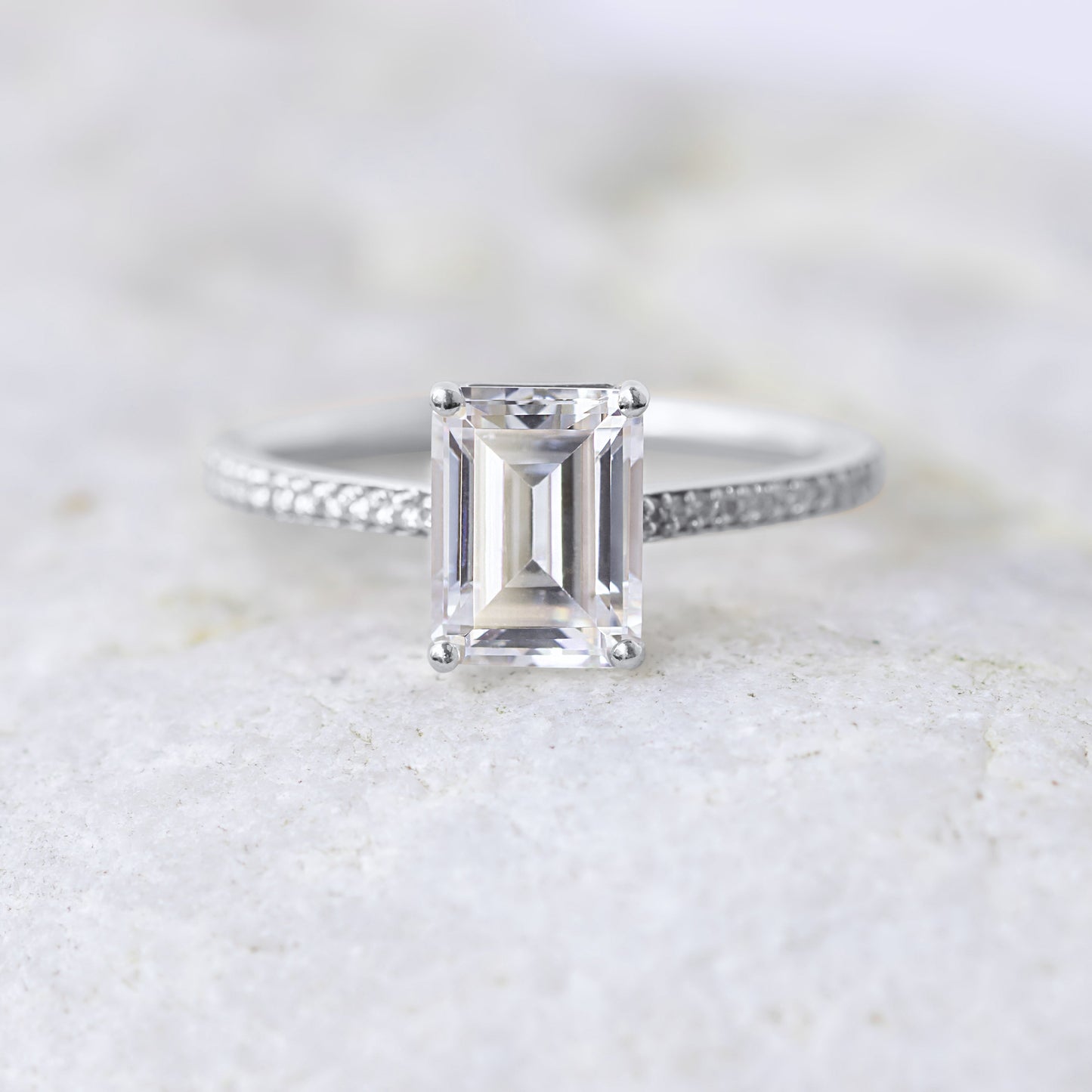 1.75 CT Emerald Pave Moissanite Engagement Ring