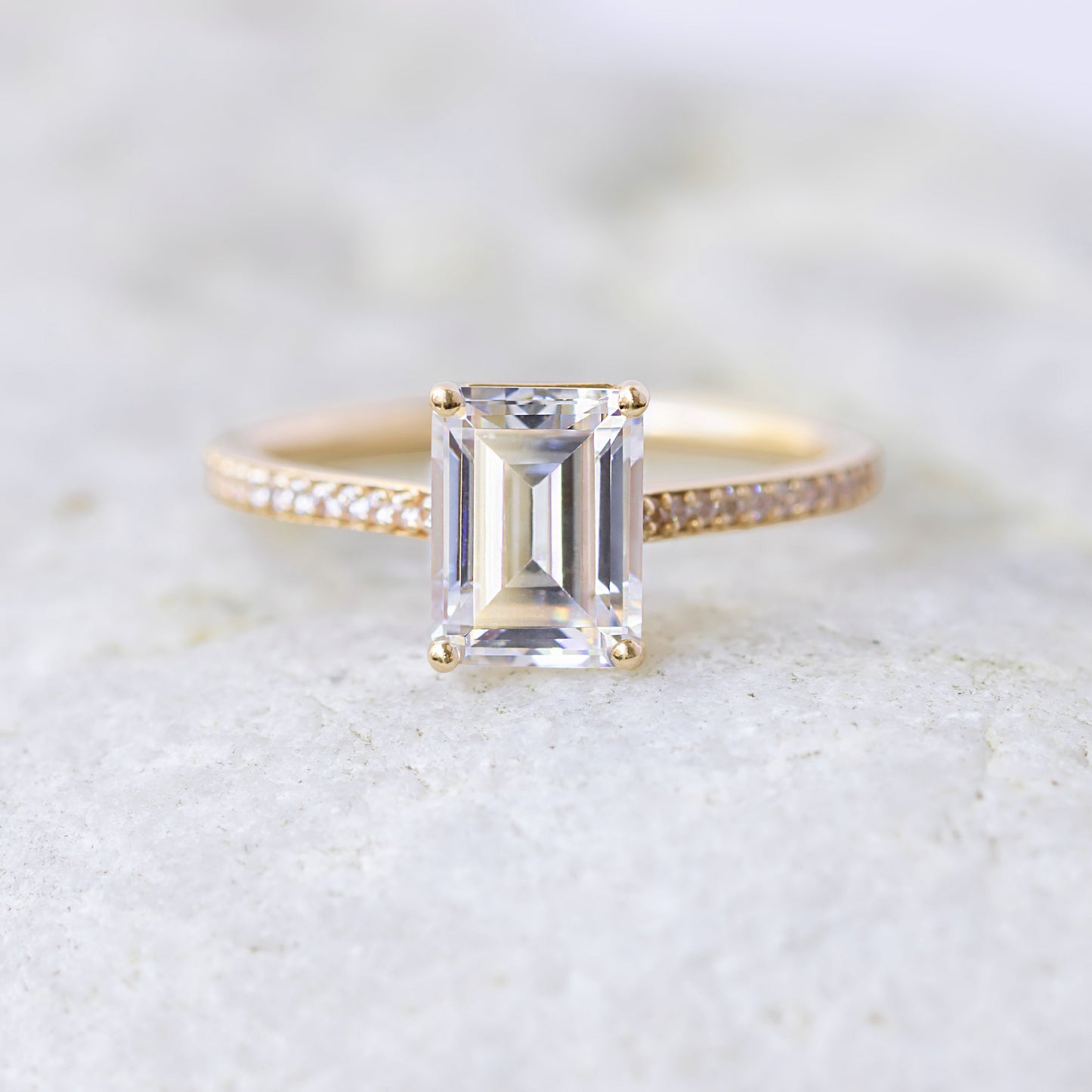 1.75 CT Emerald Pave Moissanite Engagement Ring
