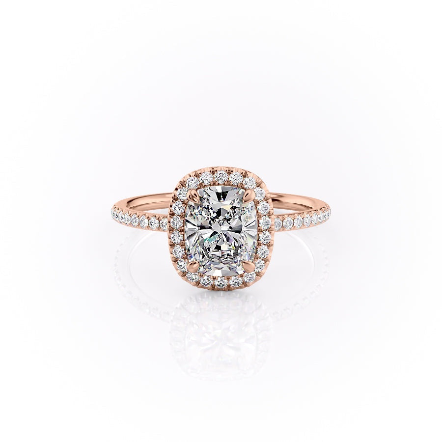 2 CT Elongated Cushion Halo & Pave Moissanite Engagement Ring