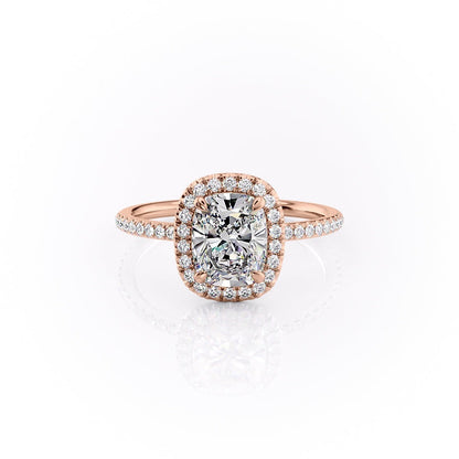 2 CT Elongated Cushion Halo & Pave Moissanite Engagement Ring