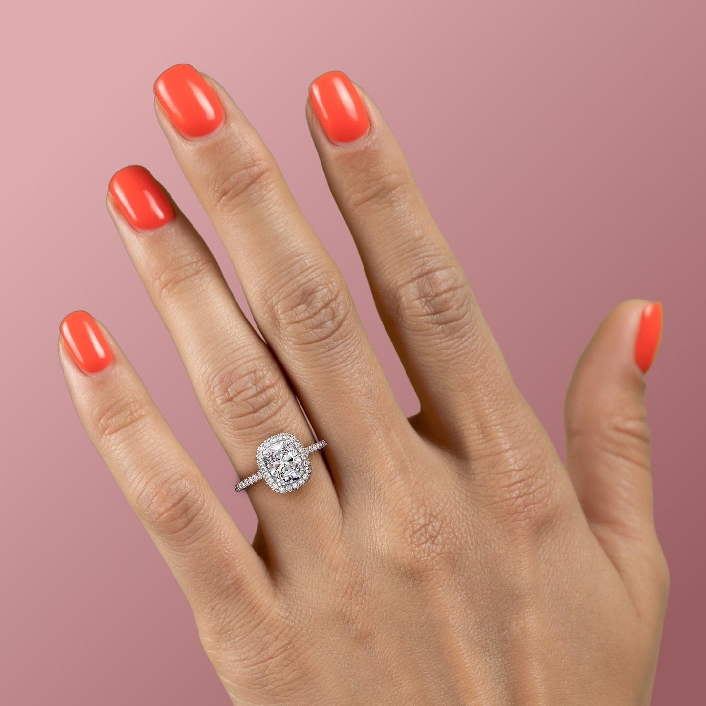 2 CT Elongated Cushion Halo & Pave Moissanite Engagement Ring