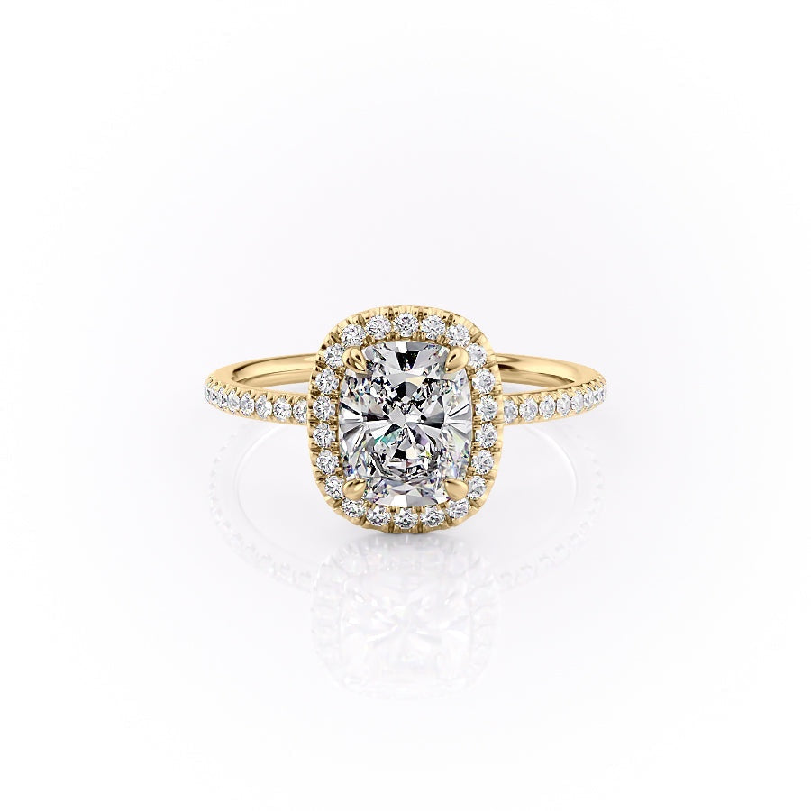 2 CT Elongated Cushion Halo & Pave Moissanite Engagement Ring