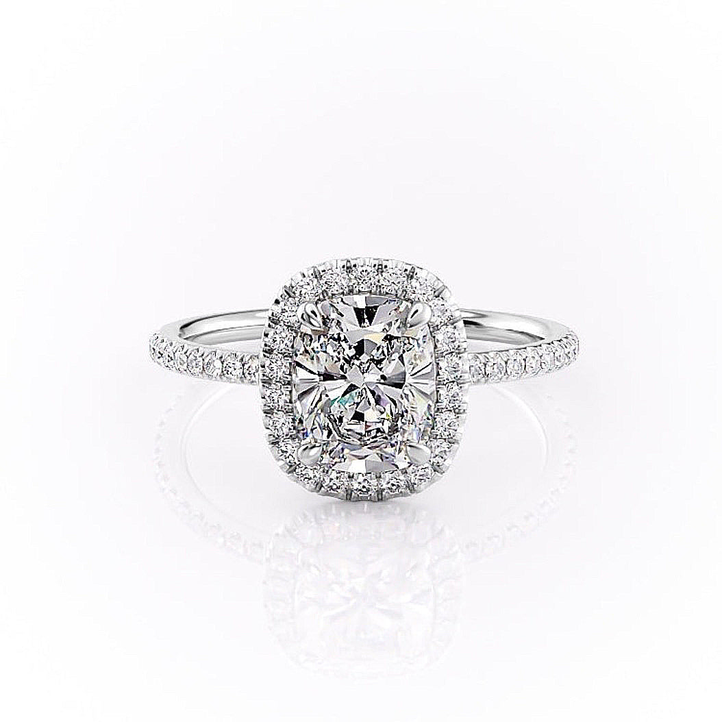 2 CT Elongated Cushion Halo & Pave Moissanite Engagement Ring