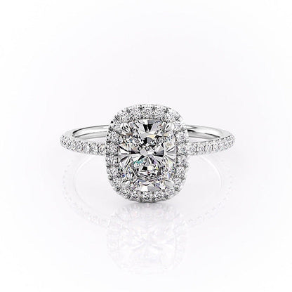 2 CT Elongated Cushion Halo & Pave Moissanite Engagement Ring