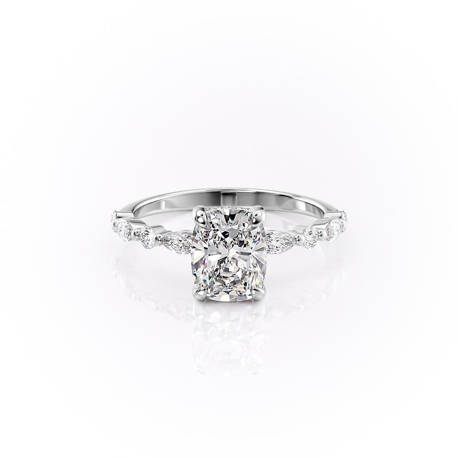 2 CT Elongated Cushion Hidden Halo & Pave Moissanite Engagement Ring
