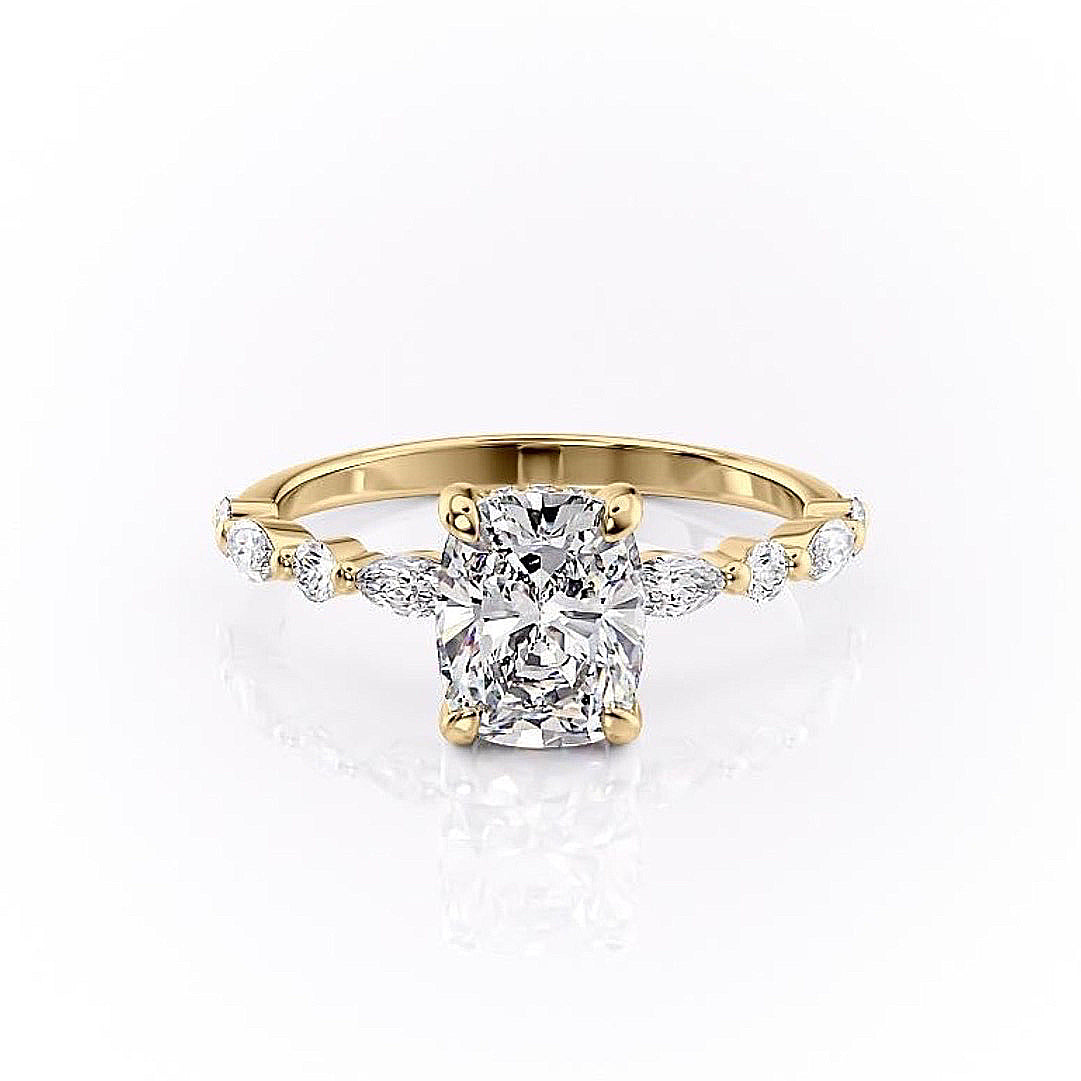 2 CT Elongated Cushion Hidden Halo & Pave Moissanite Engagement Ring