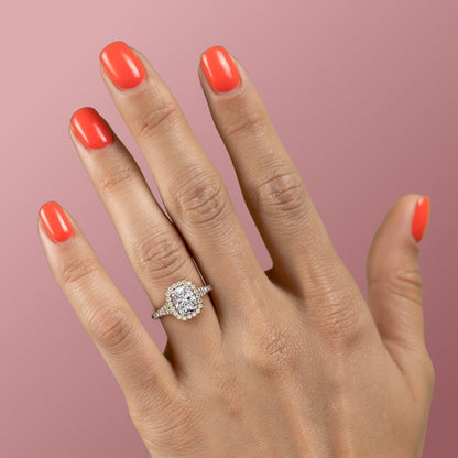2 CT Elongated Cushion Halo & Pave Moissanite Engagement Ring