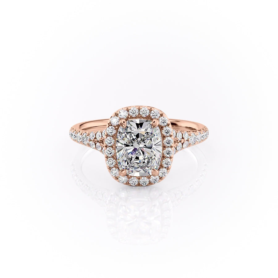 2 CT Elongated Cushion Halo & Pave Moissanite Engagement Ring