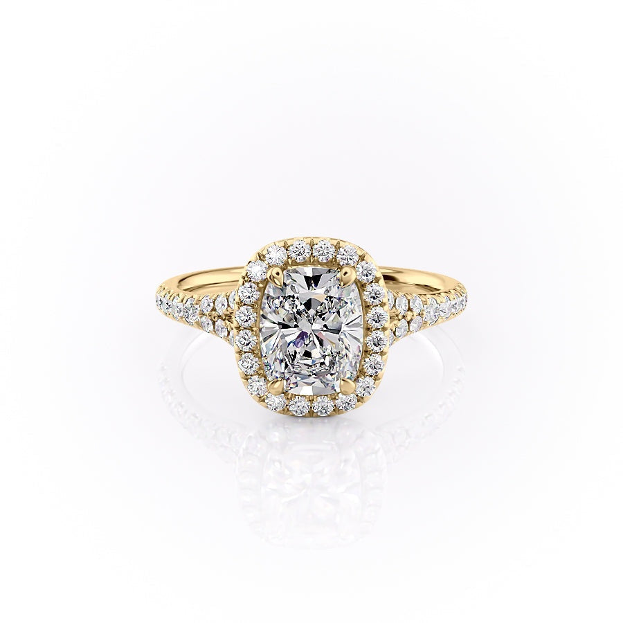 2 CT Elongated Cushion Halo & Pave Moissanite Engagement Ring