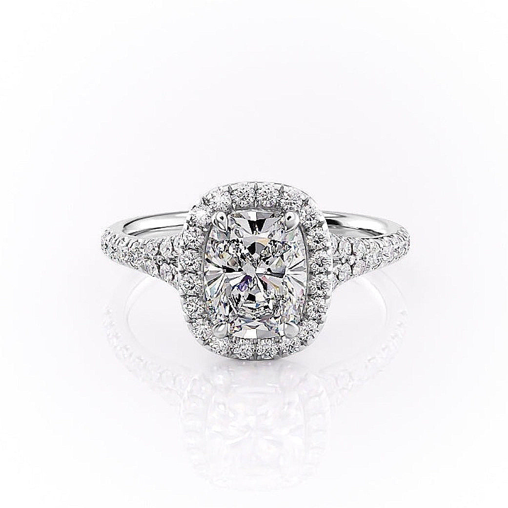 2 CT Elongated Cushion Halo & Pave Moissanite Engagement Ring