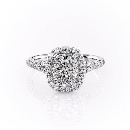 2 CT Elongated Cushion Halo & Pave Moissanite Engagement Ring