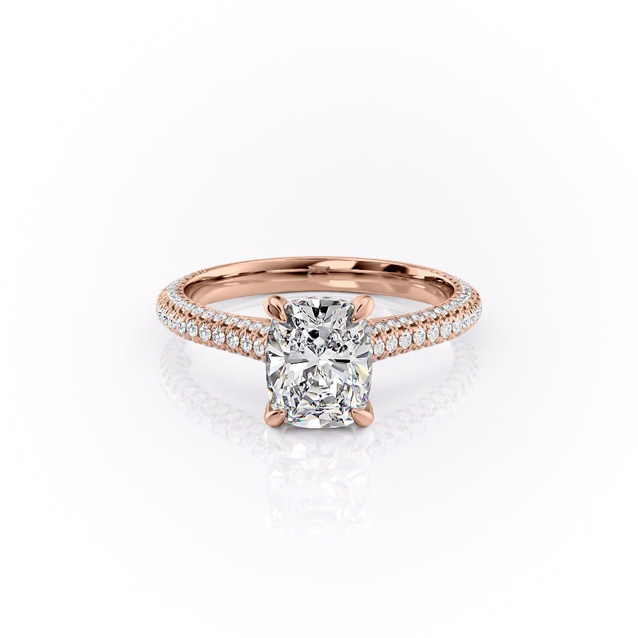 2 CT Elongated Cushion Hidden Halo & Pave Moissanite Engagement Ring