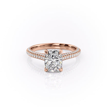 2 CT Elongated Cushion Hidden Halo & Pave Moissanite Engagement Ring