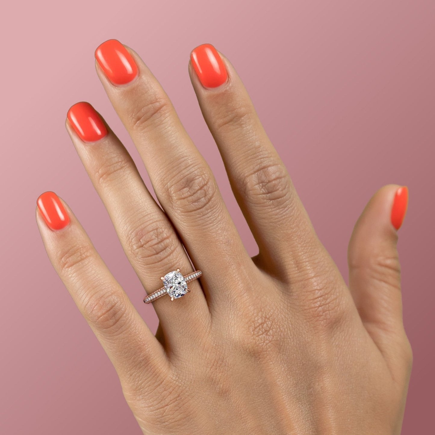 2 CT Elongated Cushion Hidden Halo & Pave Moissanite Engagement Ring