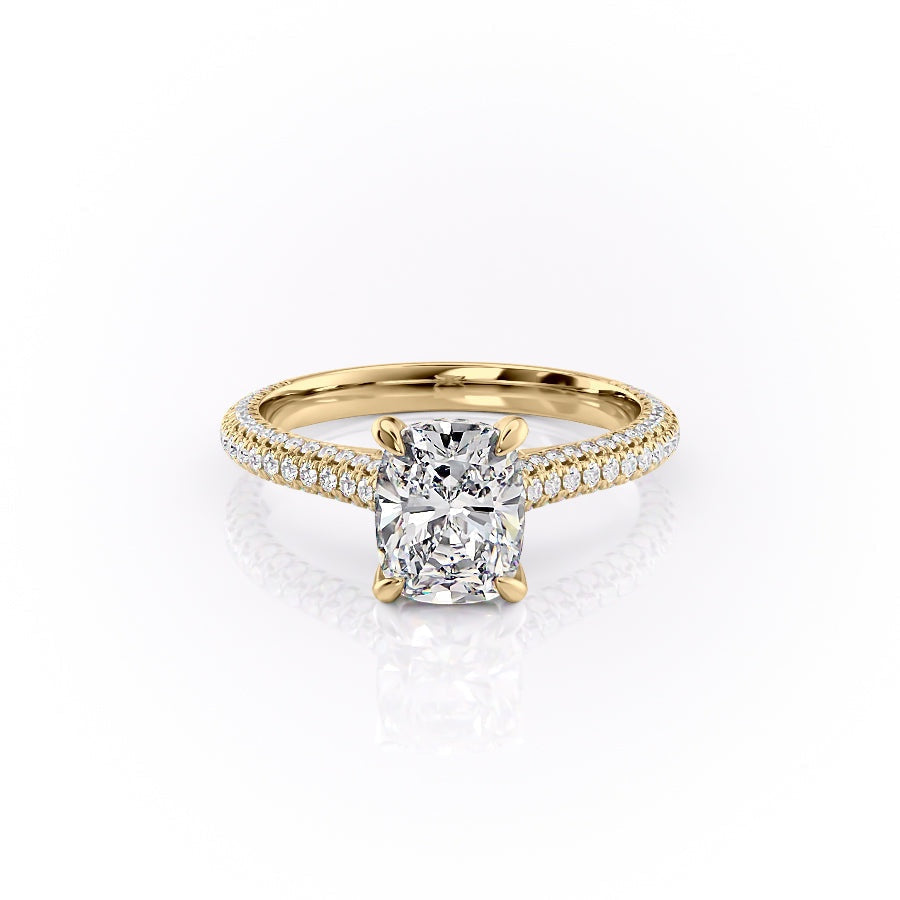 2 CT Elongated Cushion Hidden Halo & Pave Moissanite Engagement Ring