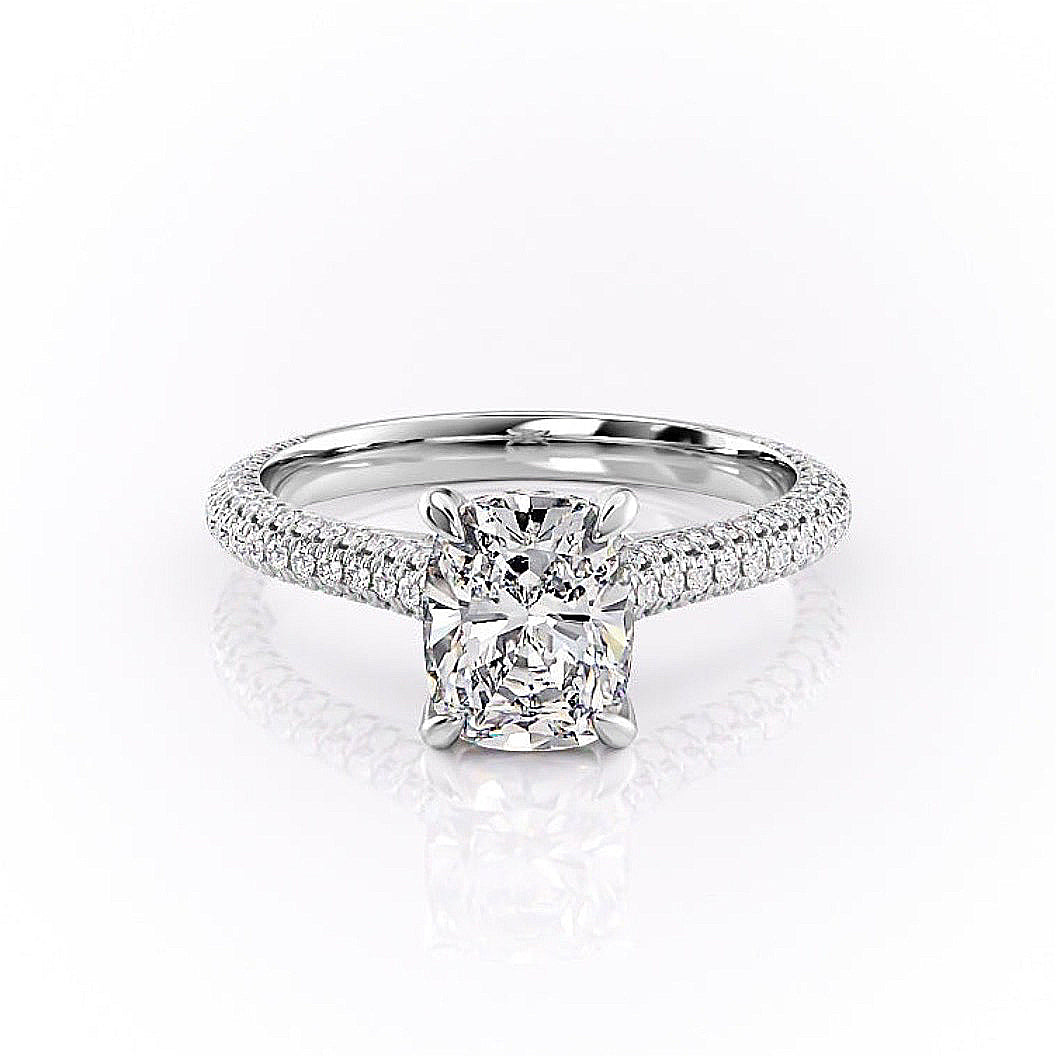 2 CT Elongated Cushion Hidden Halo & Pave Moissanite Engagement Ring