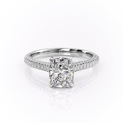 2 CT Elongated Cushion Hidden Halo & Pave Moissanite Engagement Ring