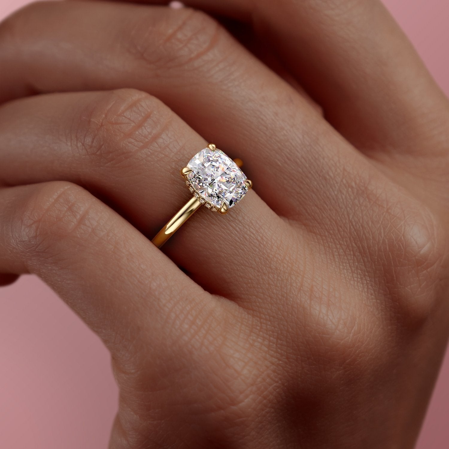2 CT Elongated Cushion Hidden Halo Moissanite Engagement Ring