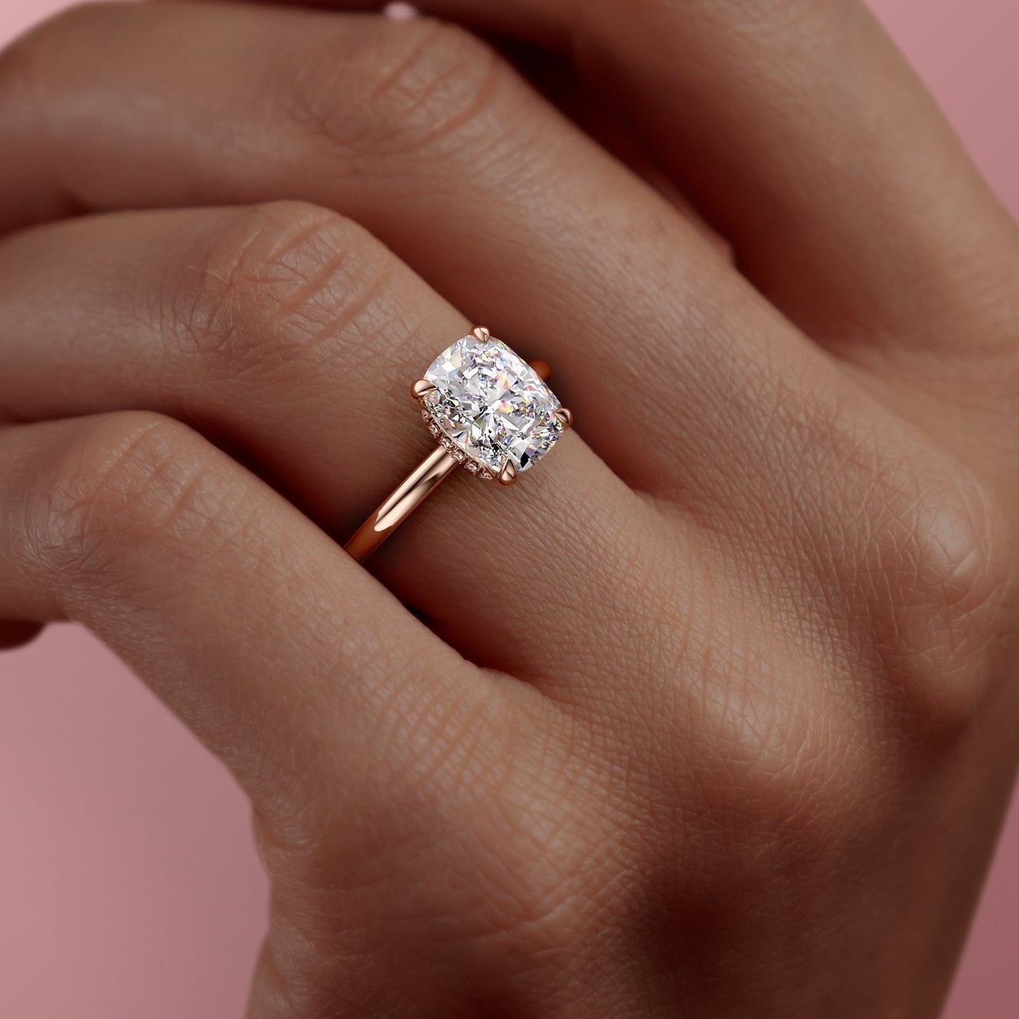 2 CT Elongated Cushion Hidden Halo Moissanite Engagement Ring