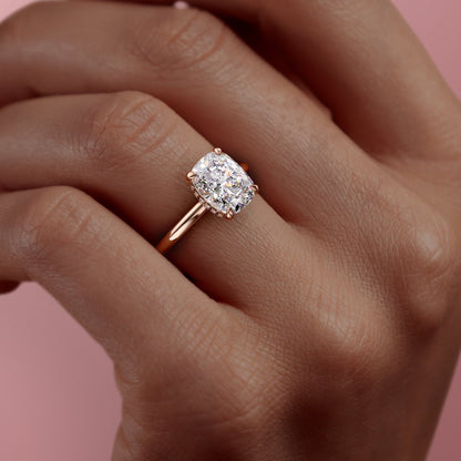 2 CT Elongated Cushion Hidden Halo Moissanite Engagement Ring