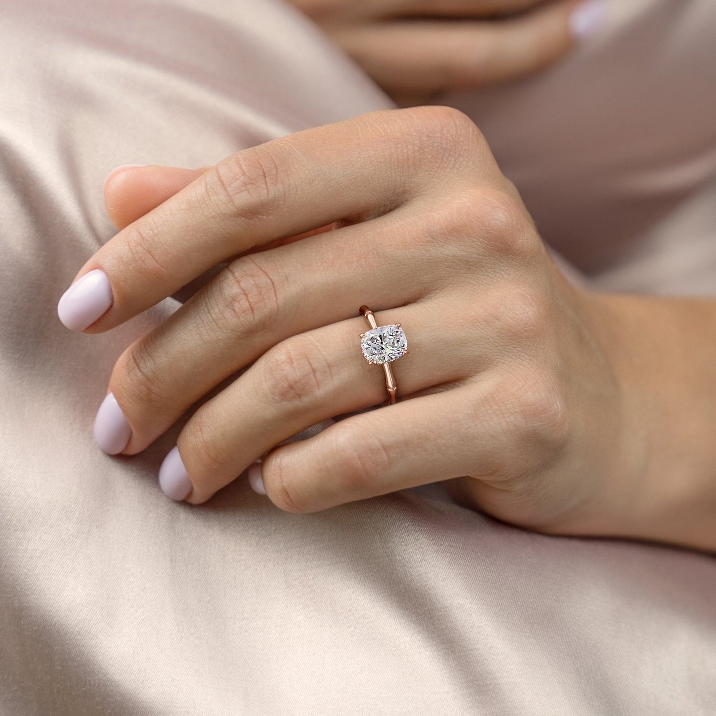 2 CT Elongated Cushion Hidden Halo Moissanite Engagement Ring