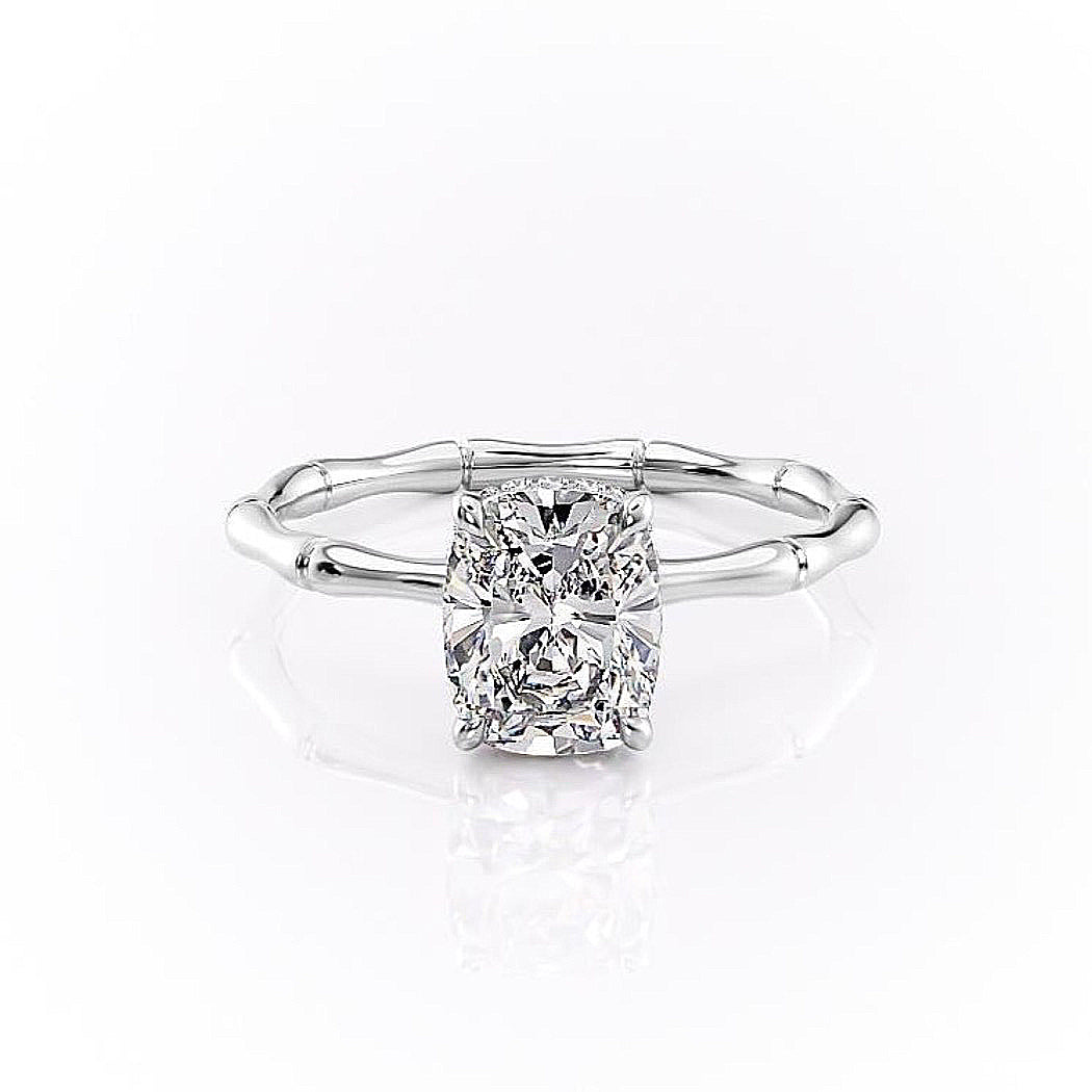 2 CT Elongated Cushion Hidden Halo Moissanite Engagement Ring