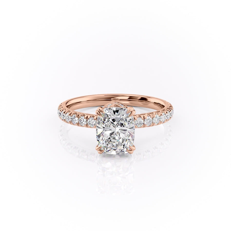 2 CT Elongated Cushion Hidden Halo & Pave Moissanite Engagement Ring
