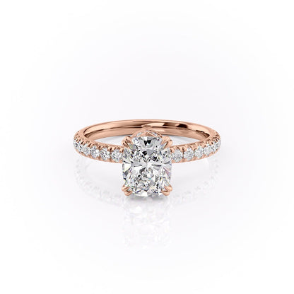 2 CT Elongated Cushion Hidden Halo & Pave Moissanite Engagement Ring