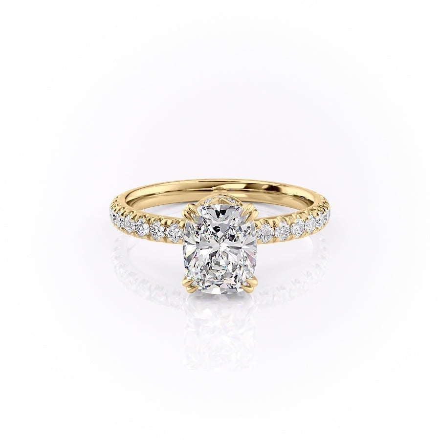 2 CT Elongated Cushion Hidden Halo & Pave Moissanite Engagement Ring