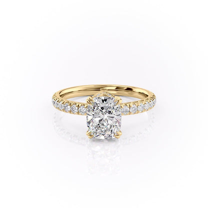 2 CT Elongated Cushion Hidden Halo & Pave Moissanite Engagement Ring