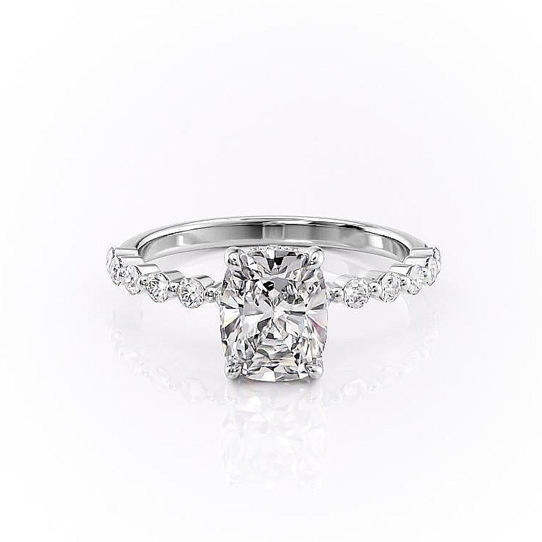 2 CT Elongated Cushion Hidden Halo & Pave Moissanite Engagement Ring
