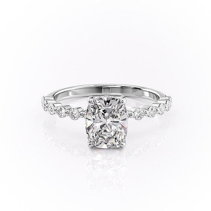 2 CT Elongated Cushion Hidden Halo & Pave Moissanite Engagement Ring