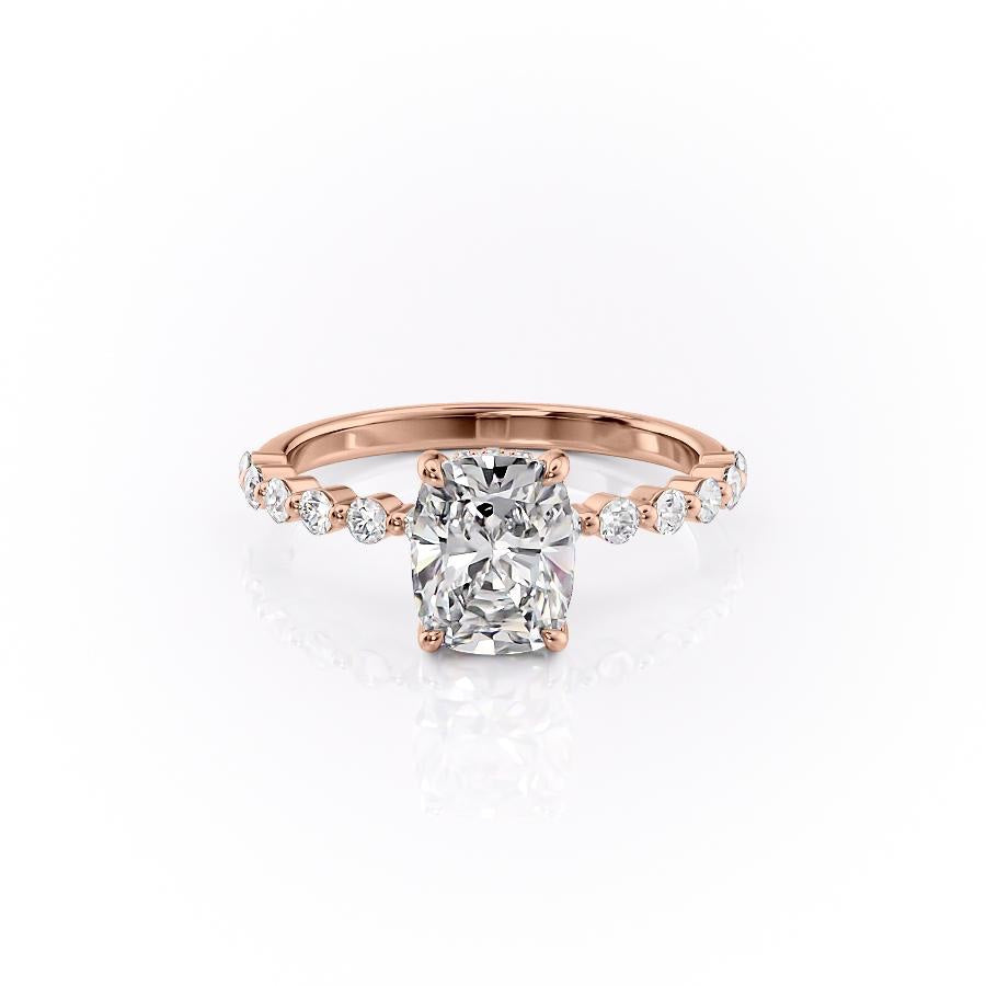 2 CT Elongated Cushion Hidden Halo & Pave Moissanite Engagement Ring