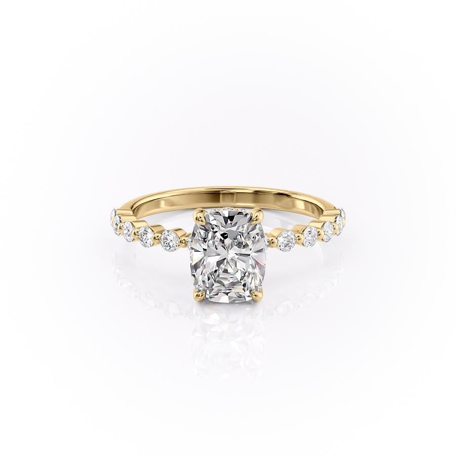 2 CT Elongated Cushion Hidden Halo & Pave Moissanite Engagement Ring
