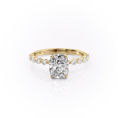 2 CT Elongated Cushion Hidden Halo & Pave Moissanite Engagement Ring