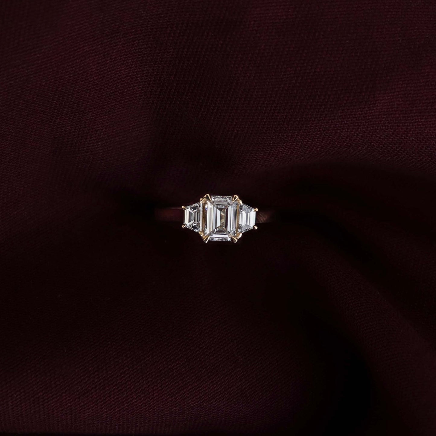 1.5 CT Emerald Three Stone Moissanite Engagement Ring