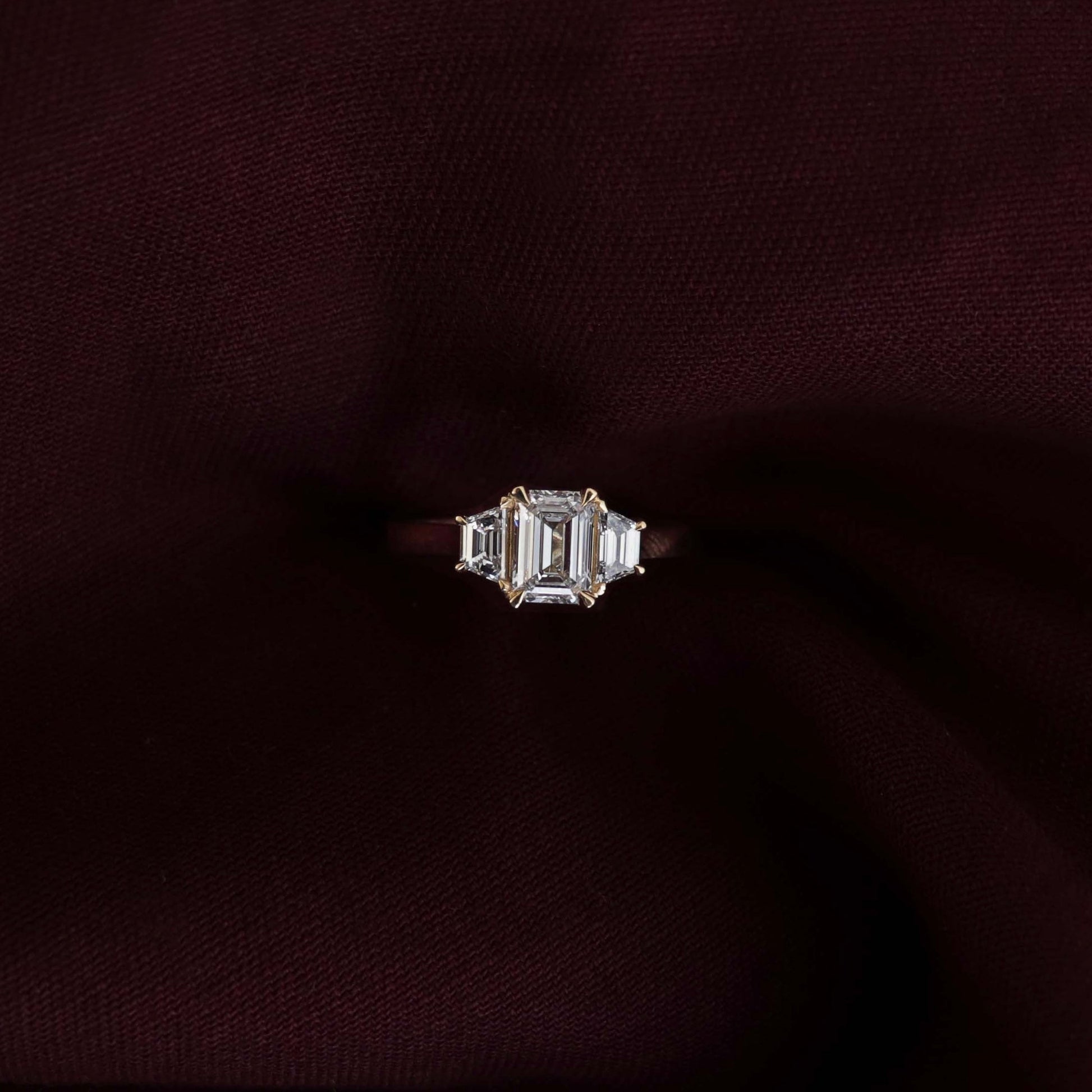 1.5 CT Emerald Three Stone Moissanite Engagement Ring