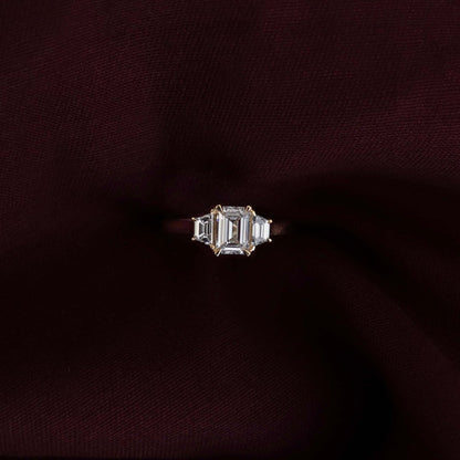 1.5 CT Emerald Three Stone Moissanite Engagement Ring