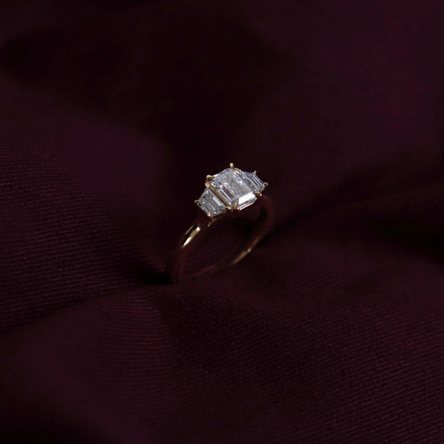 1.5 CT Emerald Three Stone Moissanite Engagement Ring