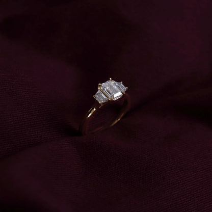 1.5 CT Emerald Three Stone Moissanite Engagement Ring