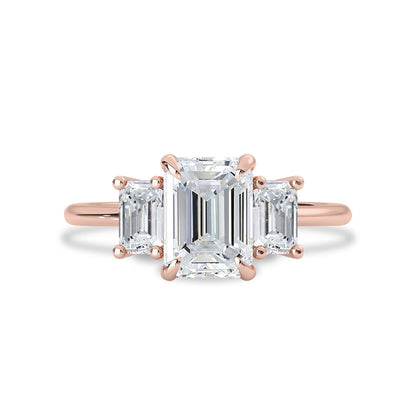 1.75 CT Emerald Moissanite Three Stone Engagement Ring - farrellouise