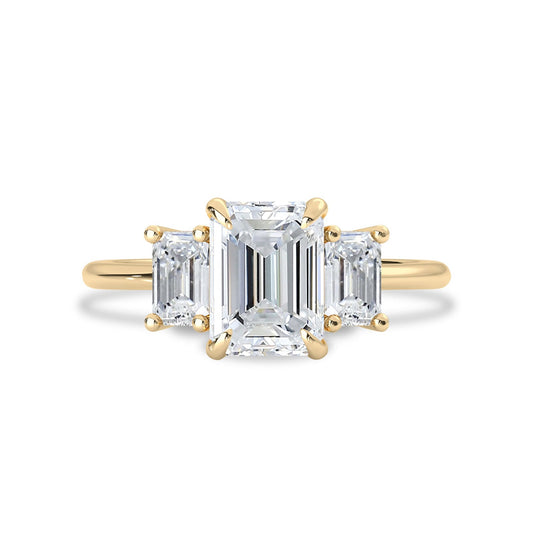 1.75 CT Emerald Moissanite Three Stone Engagement Ring - farrellouise