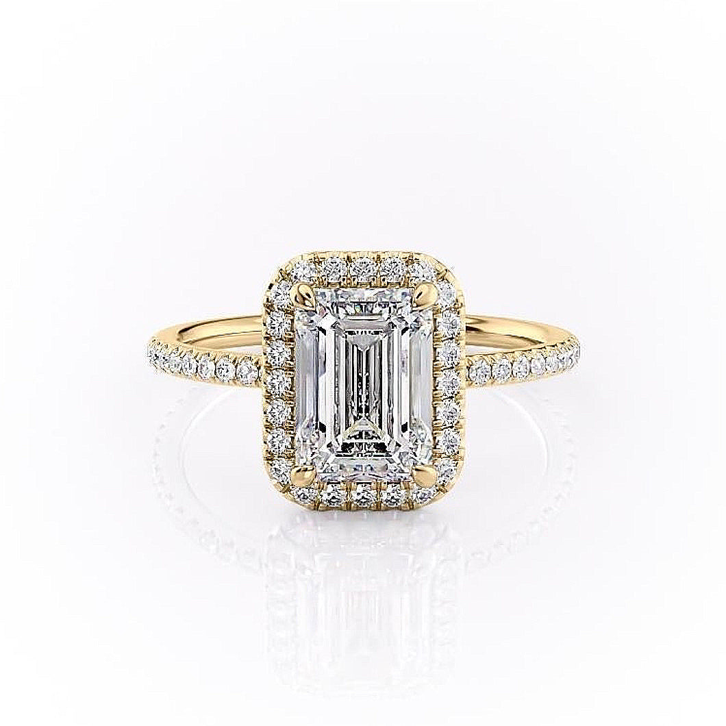 2.10 CT Emerald Cut Halo Pave Setting Moissanite Engagement Ring 11