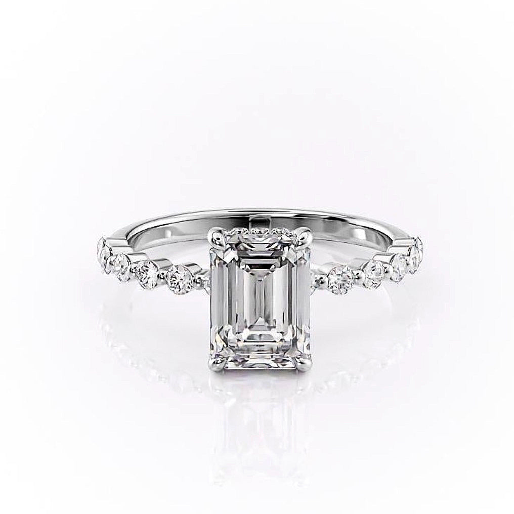 2.10 CT Emerald Hidden Halo & Pave Moissanite Engagement Ring