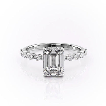 2.10 CT Emerald Hidden Halo & Pave Moissanite Engagement Ring