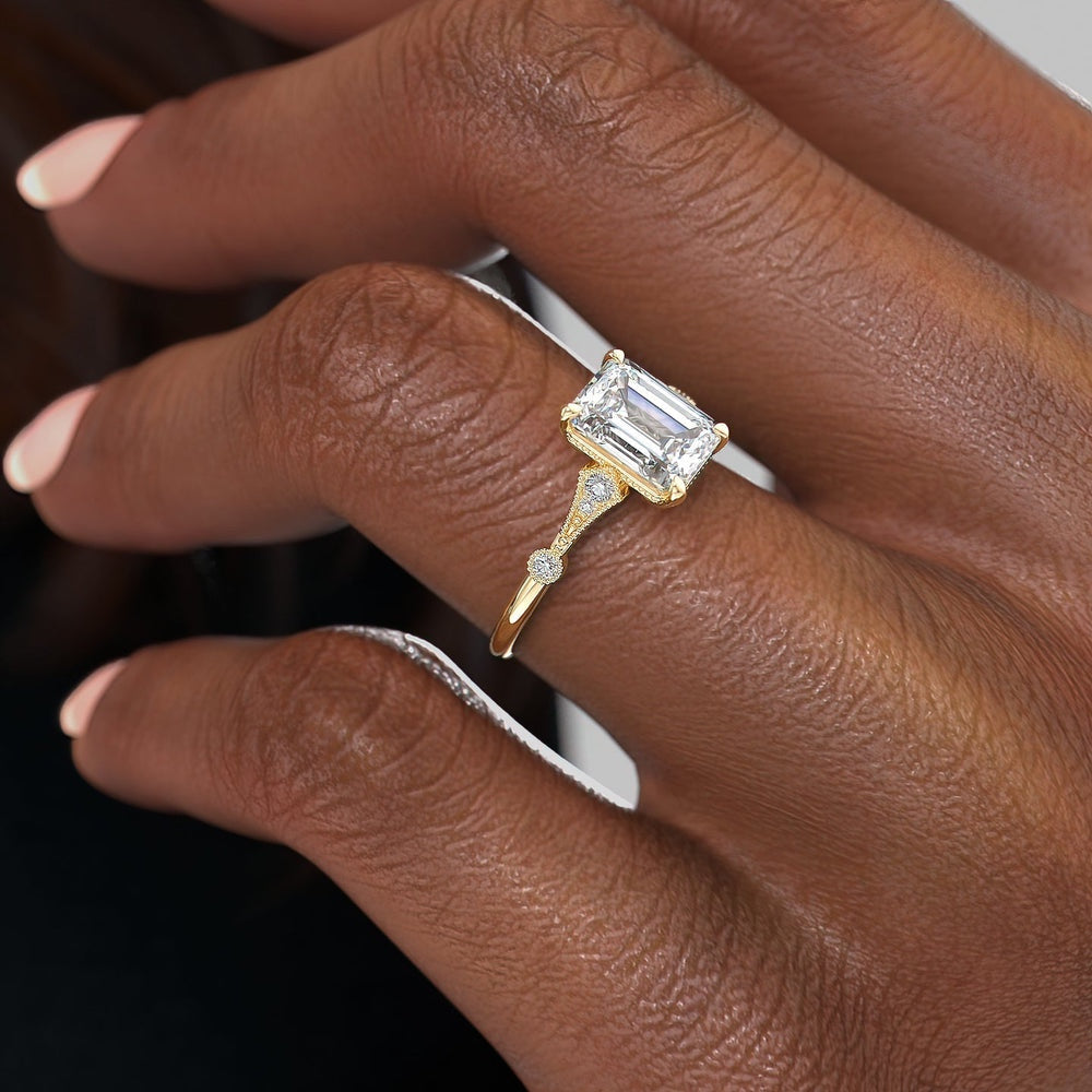 1.91 CT Emerald Cut Solitaire Milgrain Pave Set Moissanite Engagement Ring 2