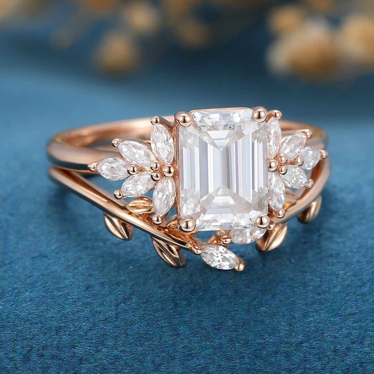 1.6 CT Emerald Cluster Moissanite Bridal Set