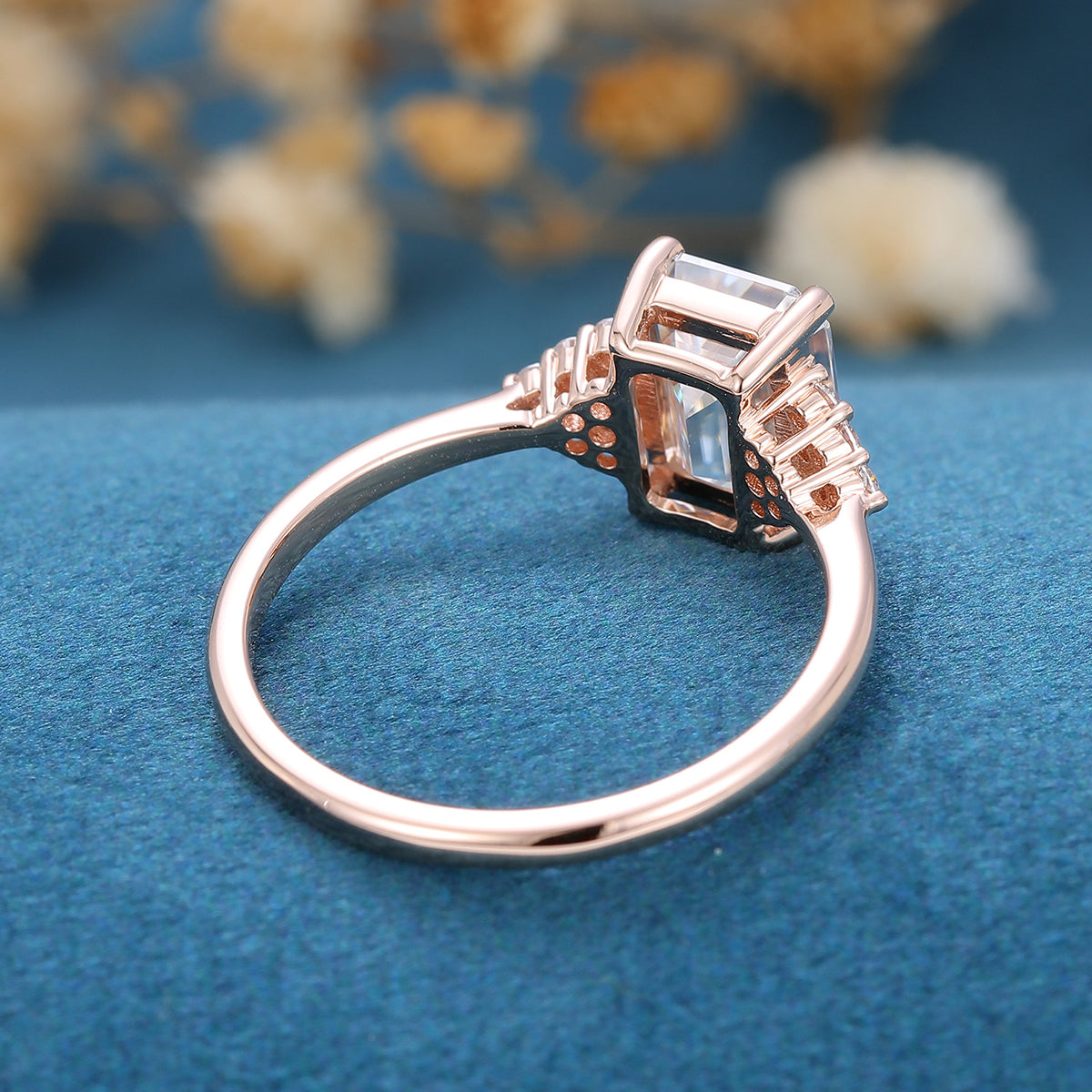 1.6 CT Emerald Cluster Moissanite Engagement Ring