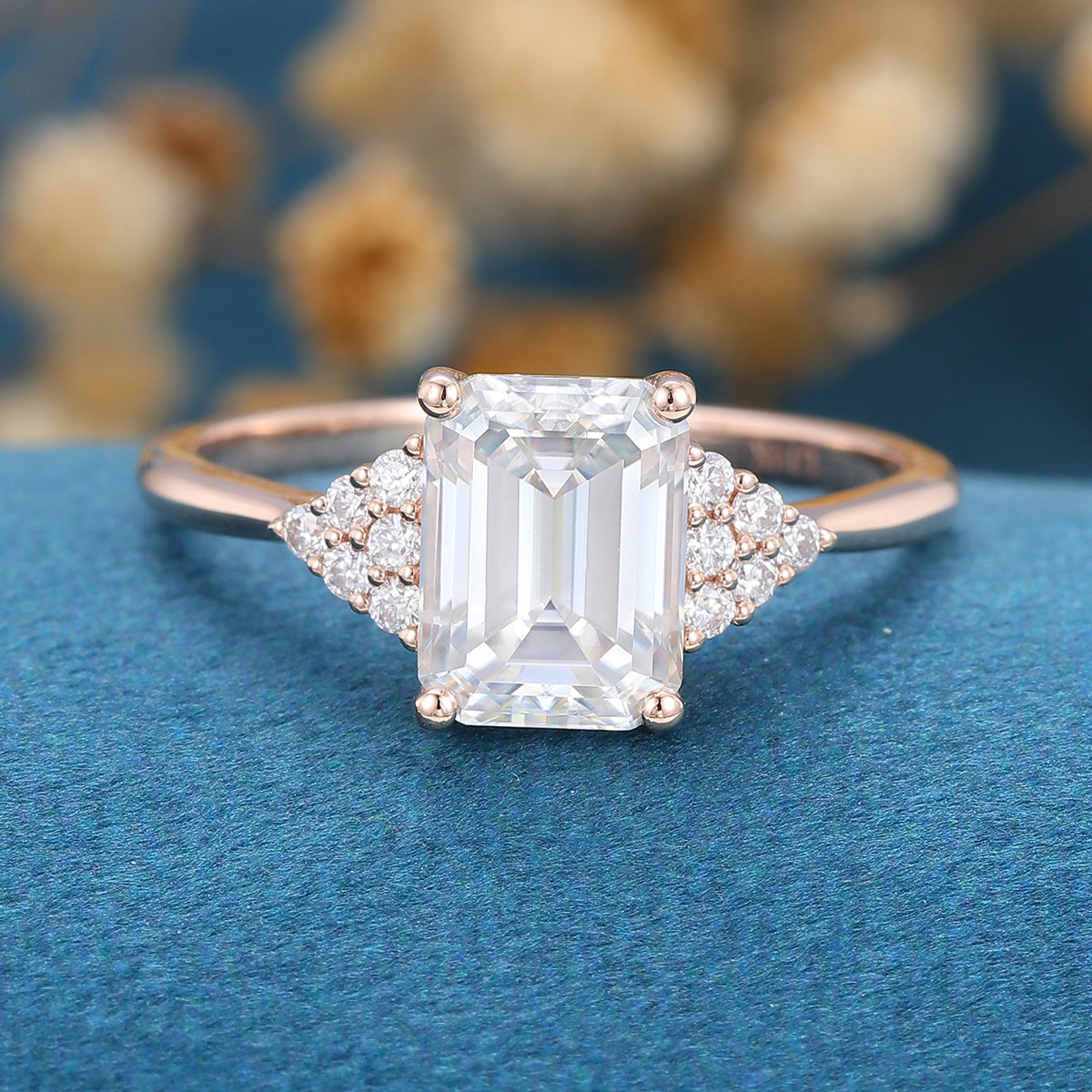 1.6 CT Emerald Cluster Moissanite Engagement Ring