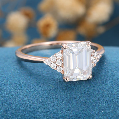 1.6 CT Emerald Cluster Moissanite Engagement Ring